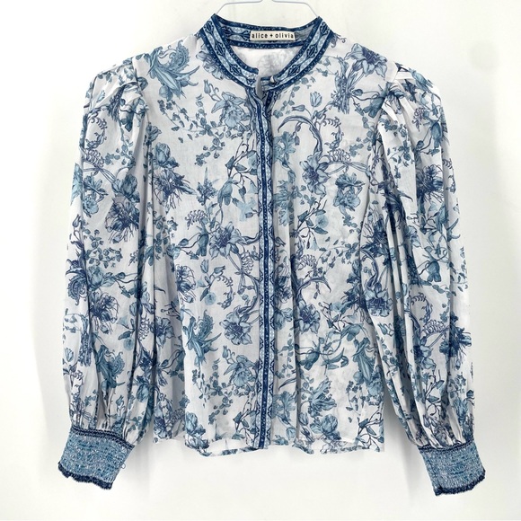 ALICE + OLIVIA APRIL PLEATED LUXURY OLD MONEY CLASSIC FEM BLOUSON SLEEVE TOP - Picture 6 of 12